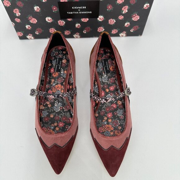 Coach x Tabitha Simmons Harriette Mary Jane Pointed Toe Flats - Plum/Mauve - 8B - Picture 1 of 6